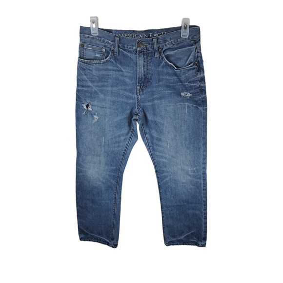 American Eagle Men's 32 x 32 Light Wash "Relaxed" fit Distressed Denim Jeans - Picture 1 of 8